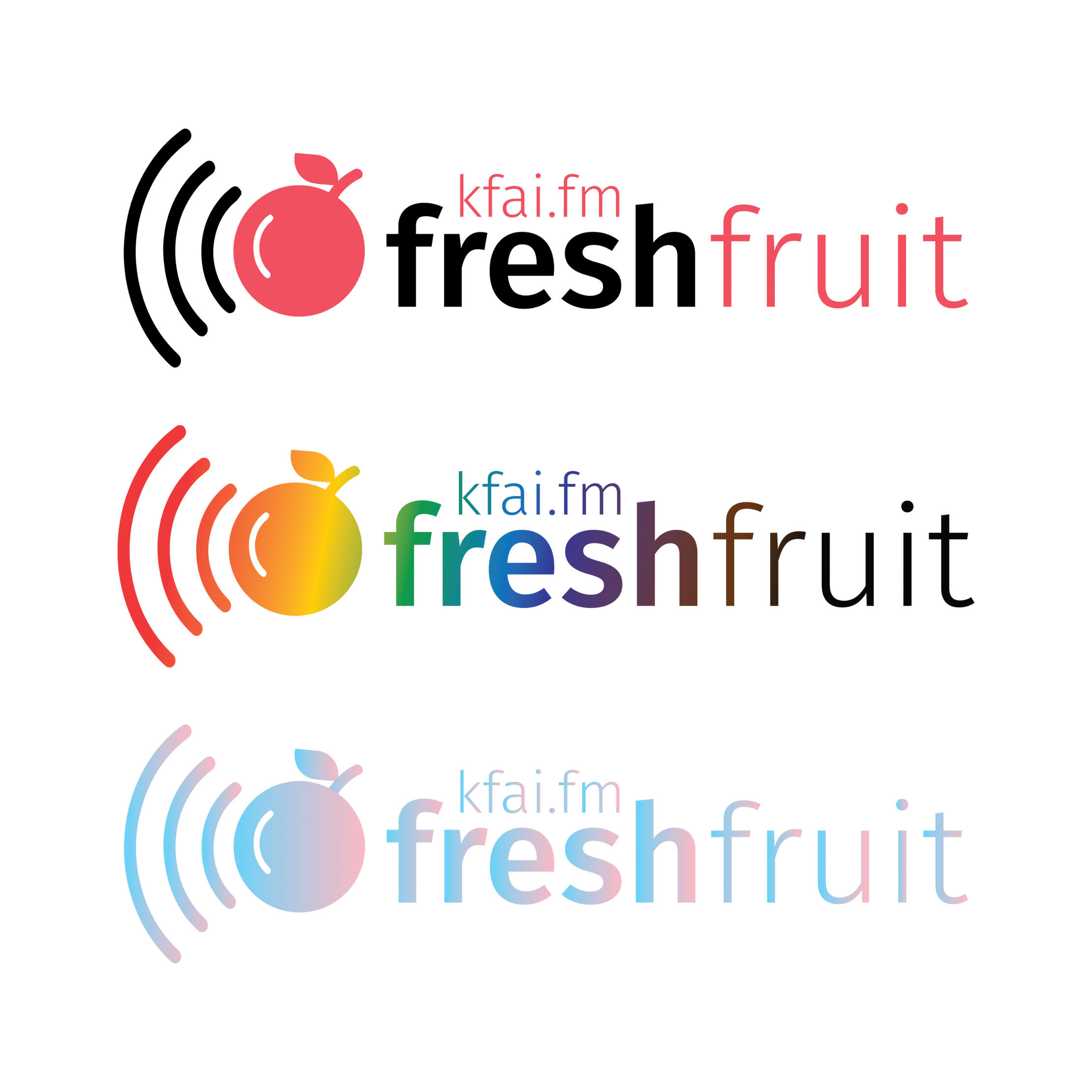 Logos for a queer radio program in radio station and pride colors