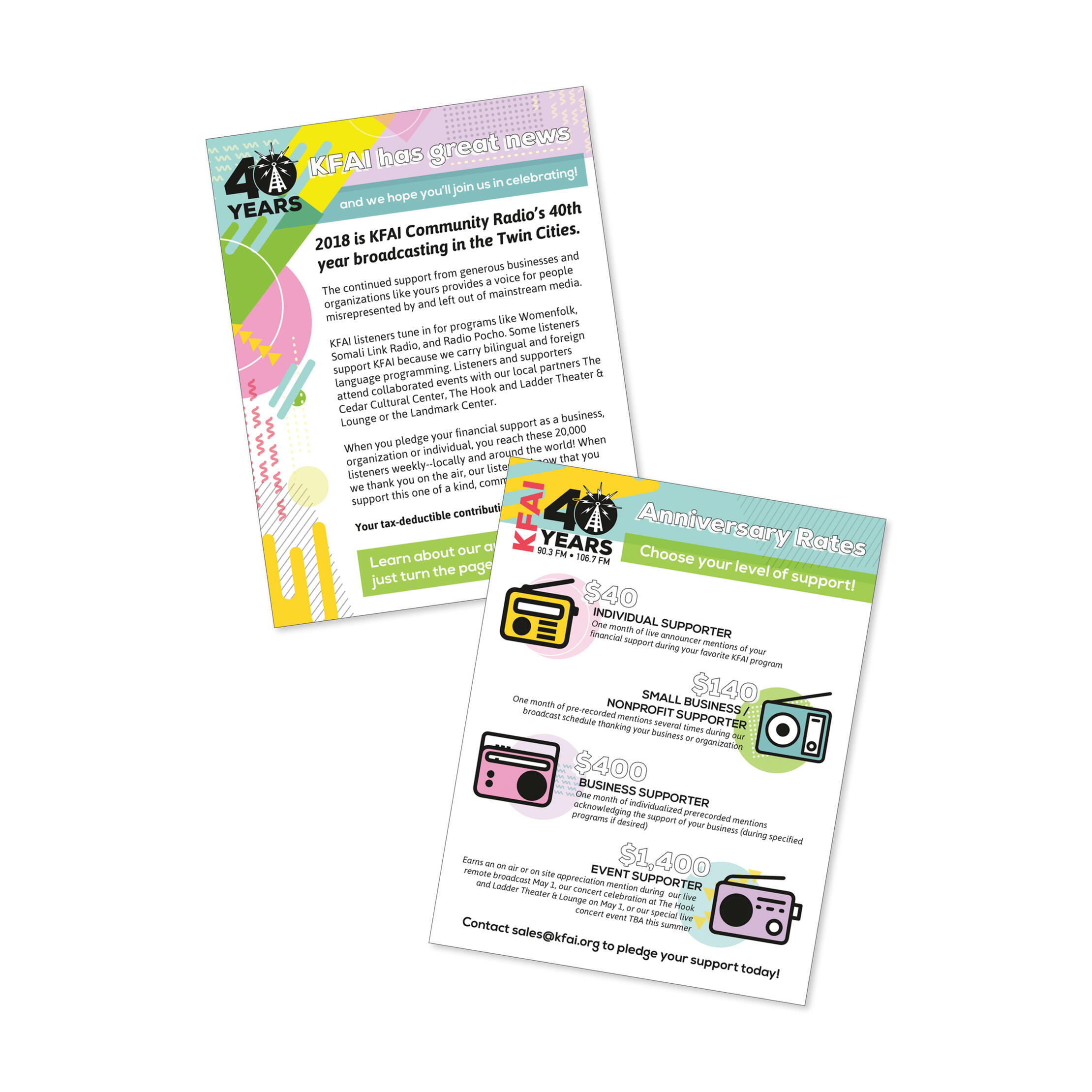 Colorful underwriting letter for a radio station