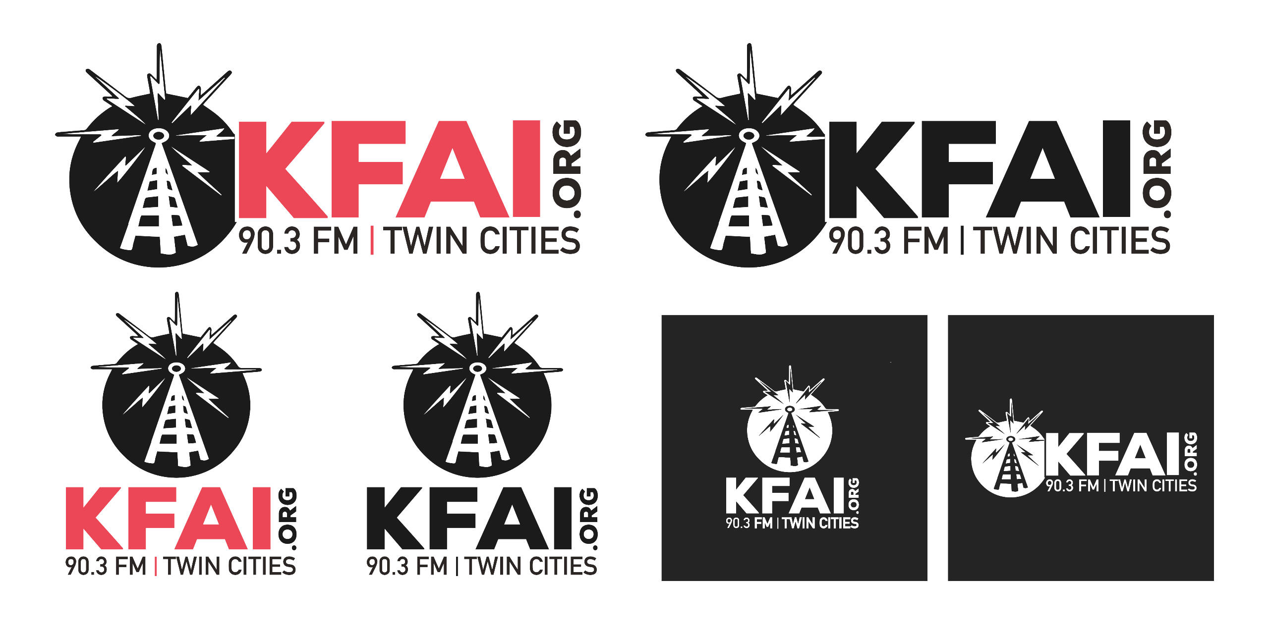 Various versions of a radio station logo