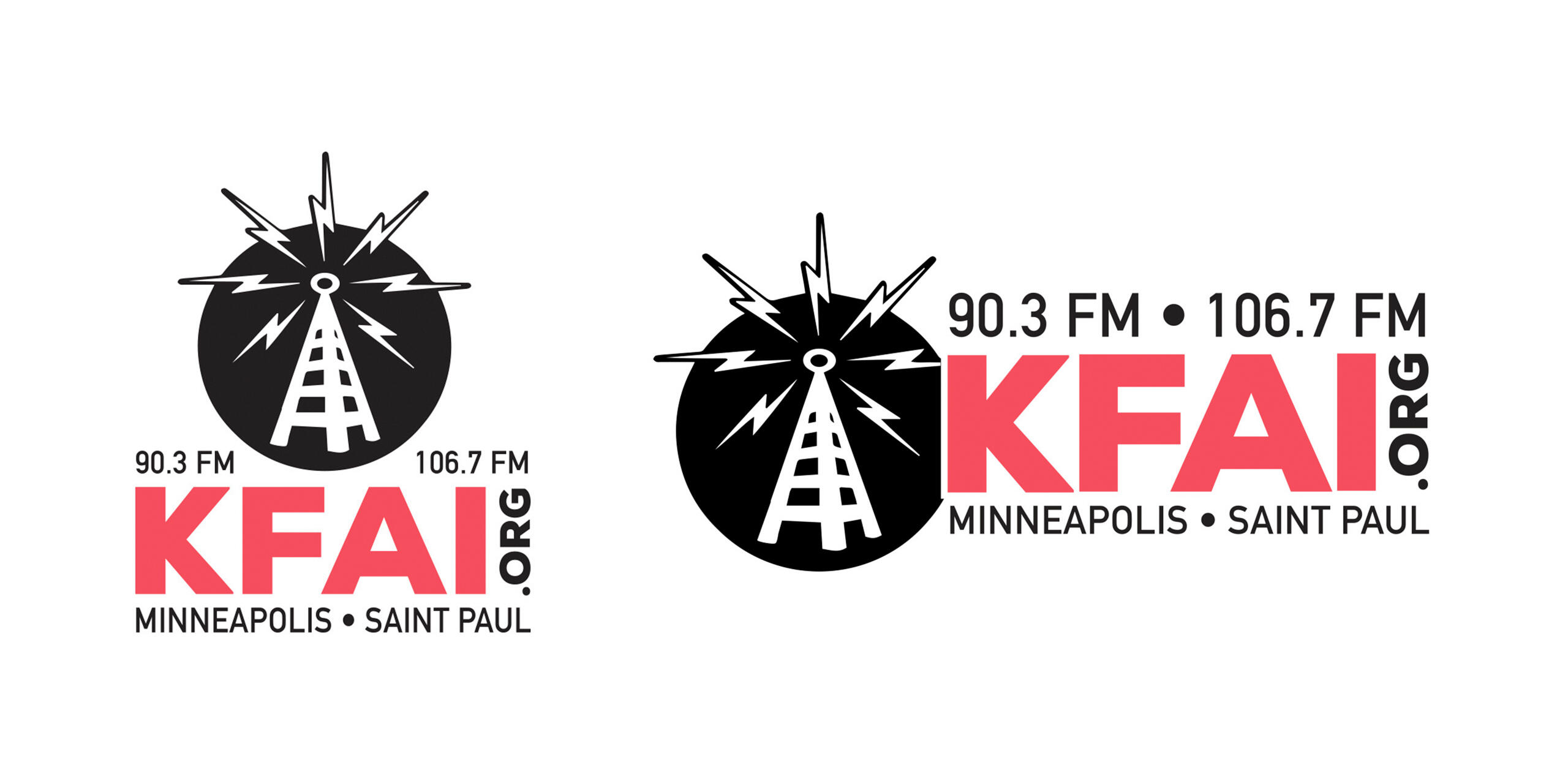 Various versions of a radio station logo