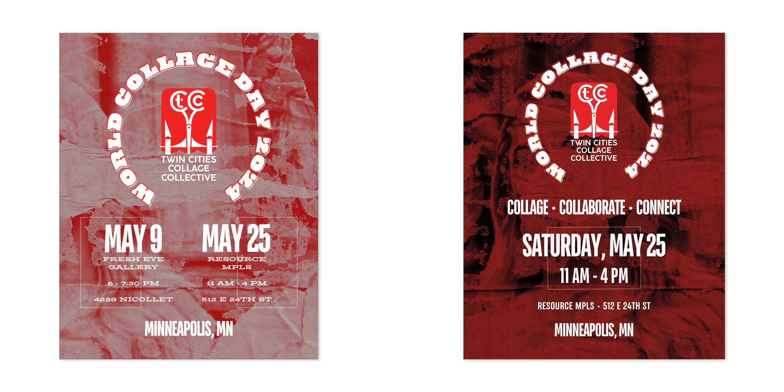 Flyers for a collage gathering using red and white