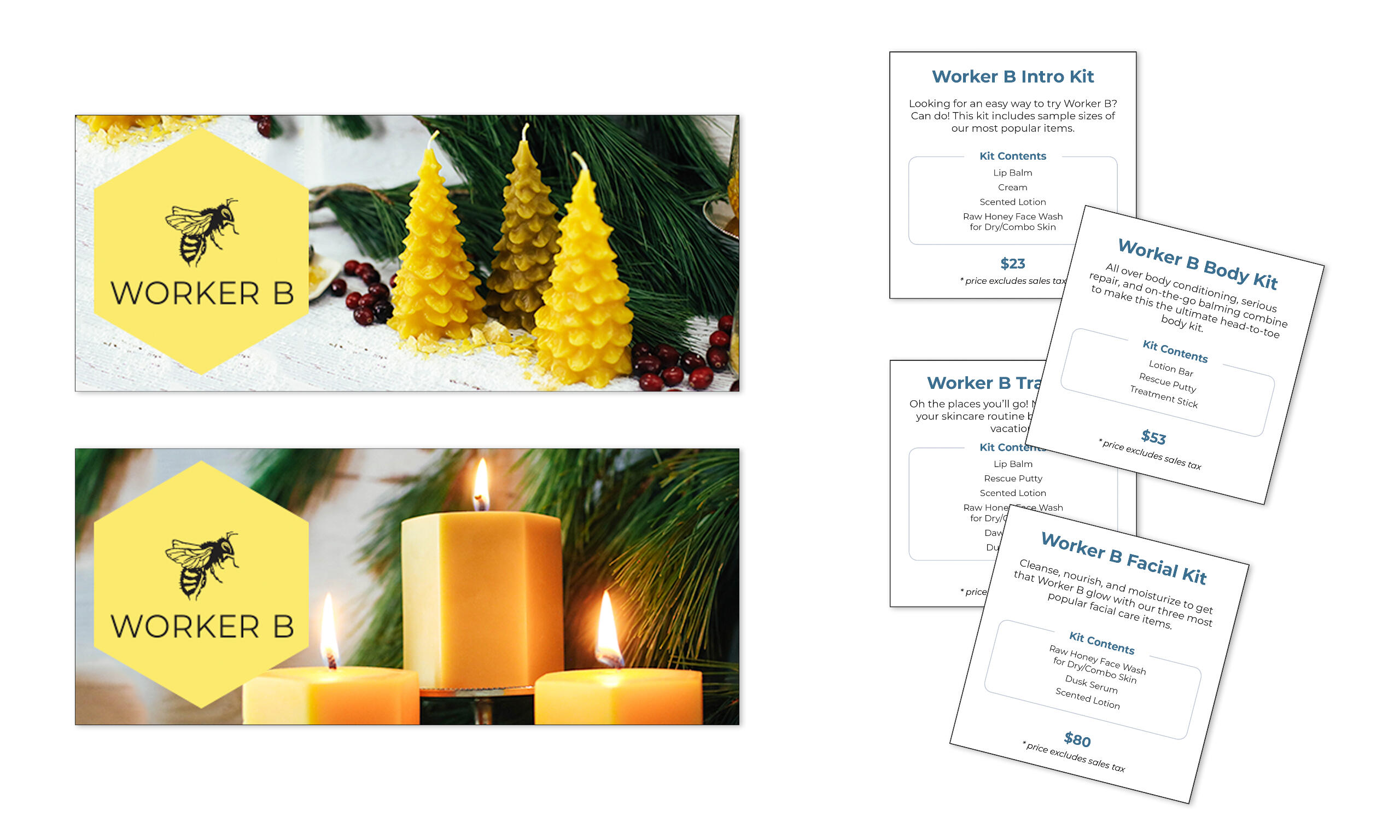 Two email headers featuring the company logo and a variety of product signage with information regarding their use and efficacy