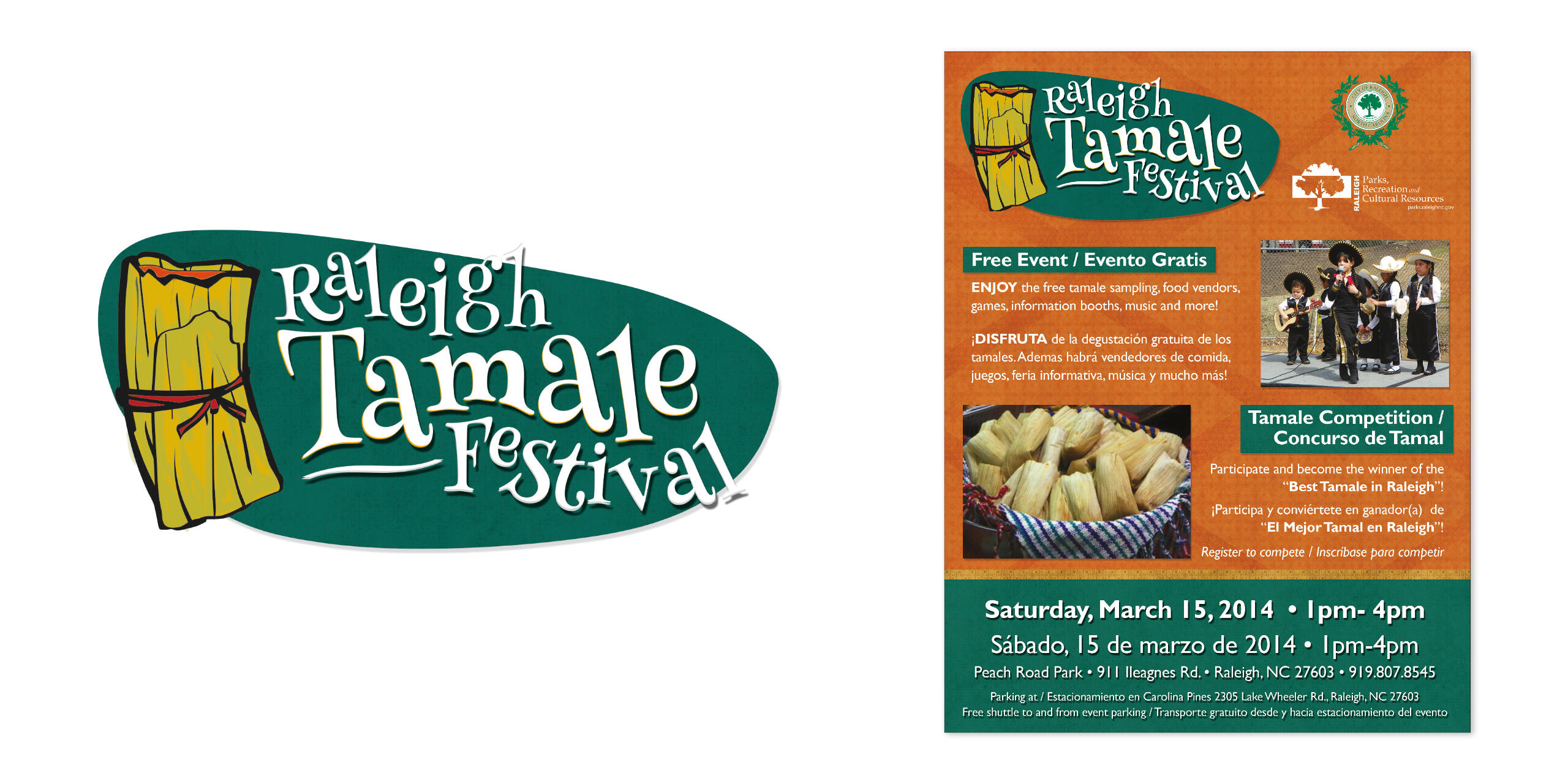 Images of a logo and flyer for a tamale event