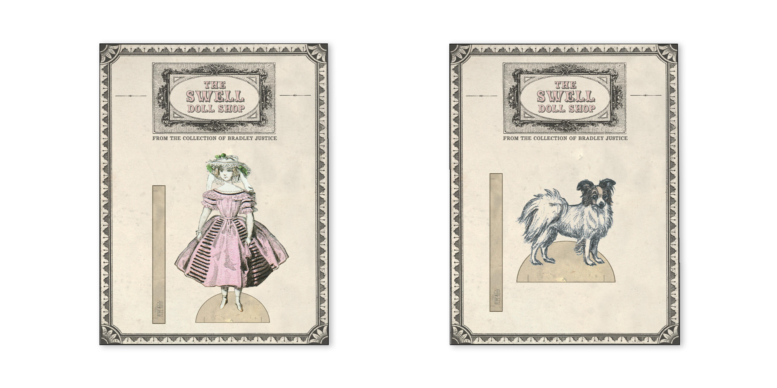 Images of a printable doll and dog