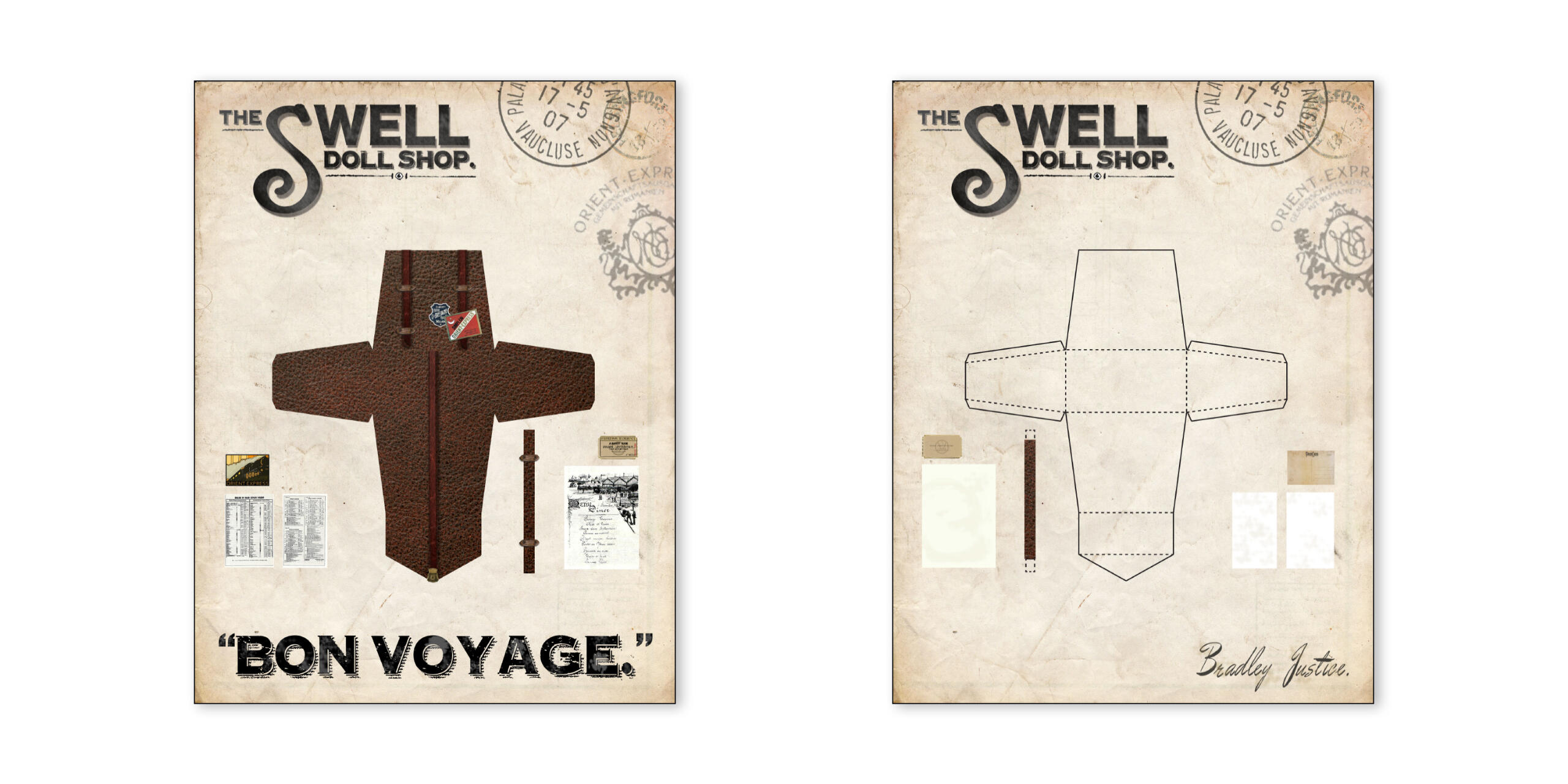 Images of printable luggage for a fashion doll