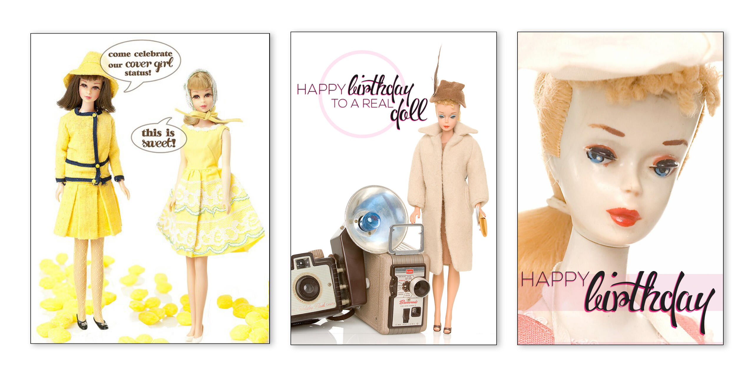 Various postcards and graphics of Francie and Barbie doll