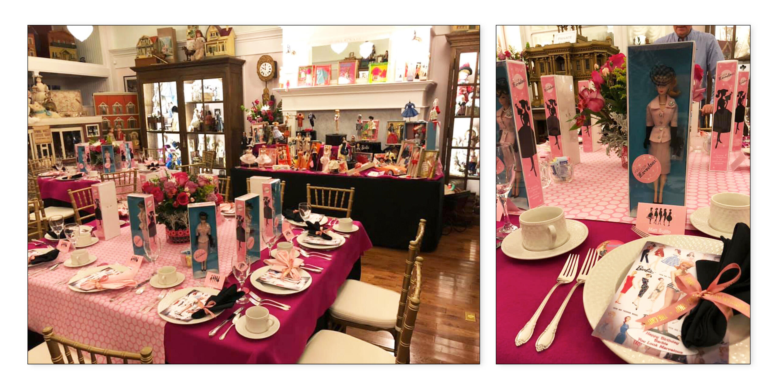 Images of anniversary event with doll boxes at the Grovian Doll Museum